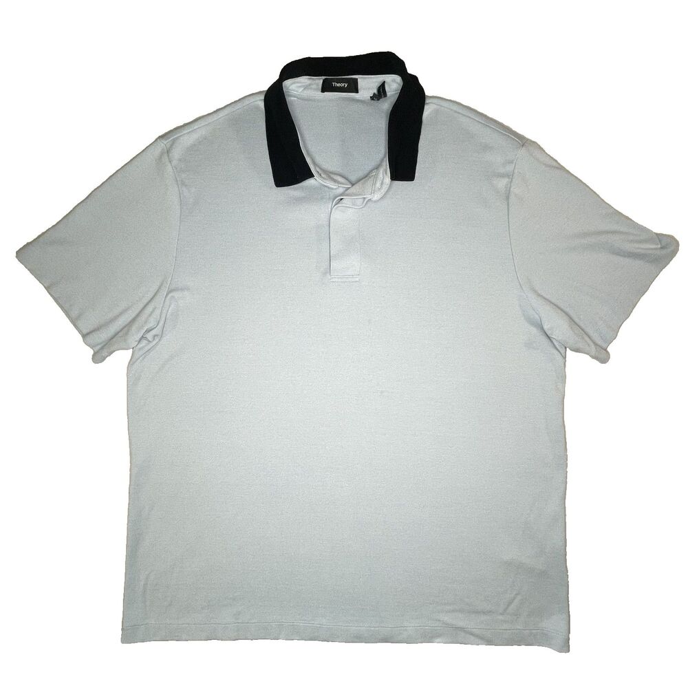 Theory Polo Shirt Mens XL Lt Blue Kayser Polo Jersey Short Sleeve Designer